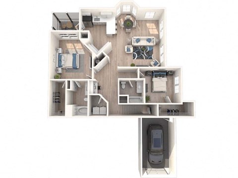 Floor plan for 2 beds, 2 baths, 1359 sqft